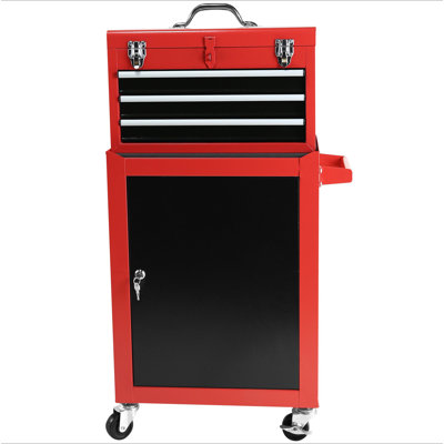 Coffre à outils roulant à 3 tiroirs avec roulettes, coffre à outils avec grande armoire de rangement et tablette réglable, coffre supérieur portable amovible avec coffre à outils pour le garage et l'entrepôt