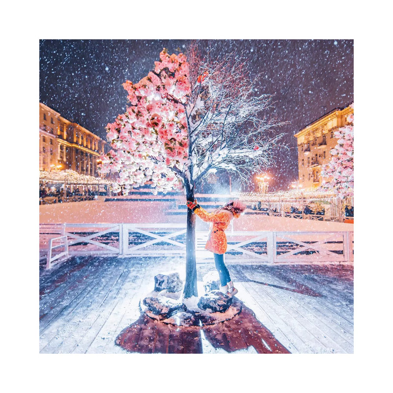 Printemps-hiver arbre par Hobopeeba-impression, H 12 po x l 12 po x P 0,75 po, Toile tendue, Pas de tapis
