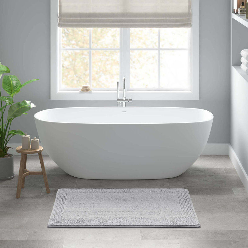 Tapis pour salle de bain réversible 100% coton 24 GSM 36 "bleu, Gris clair, L 60 po x l 24 po