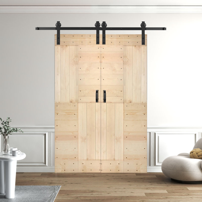 Porte pliante en bois massif en forme de S avec quincaillerie nécessaire, Non fini, 72 po x 80 po