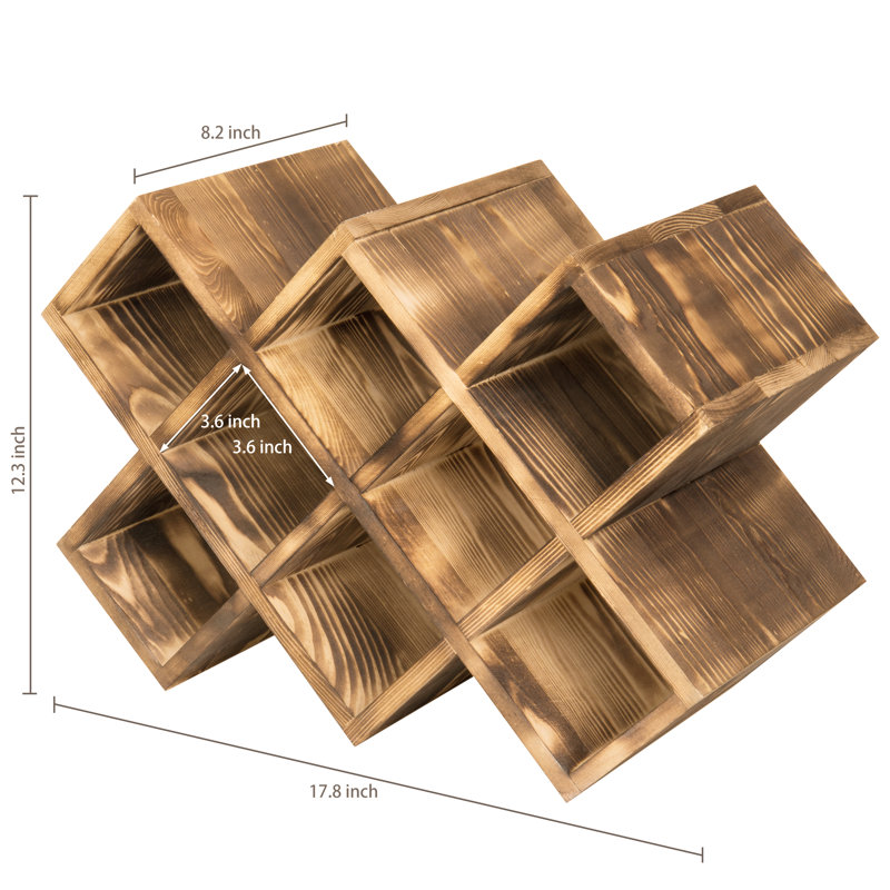 Manufactured Wood Tabletop Wine Bottle Rack in Burnt Natural Wood , Grey