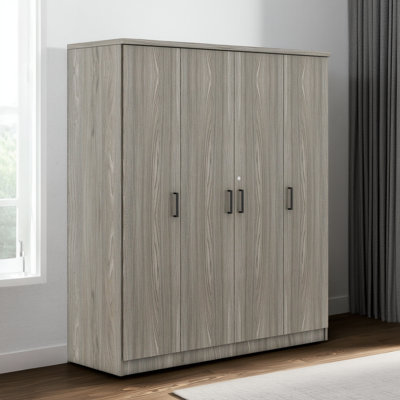 Gray Four-door Wardrobe With 1 Drawer, Practical Design, Suitable For Clothing Storage Needs In Bedrooms And Other Spaces