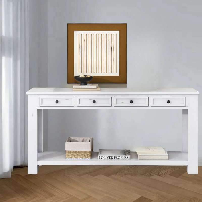 Console en bois massif 63 po Annaliece, Blanc