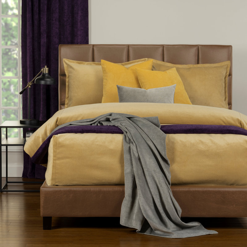 Mixology Velvet Bed Cap Comforter Set with Sewn Corners, King, Old Gold