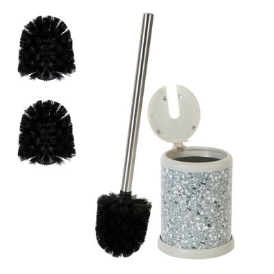 Paquet de 2 brosses de rechange Bath Bliss avec couvercle à fermeture automatique et porte-brosse gris Terz