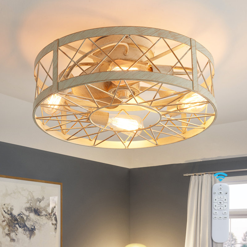 Ventilateur de plafond en or blanc 19,7 po avec télécommande et ensemble d'éclairage Ramseur
