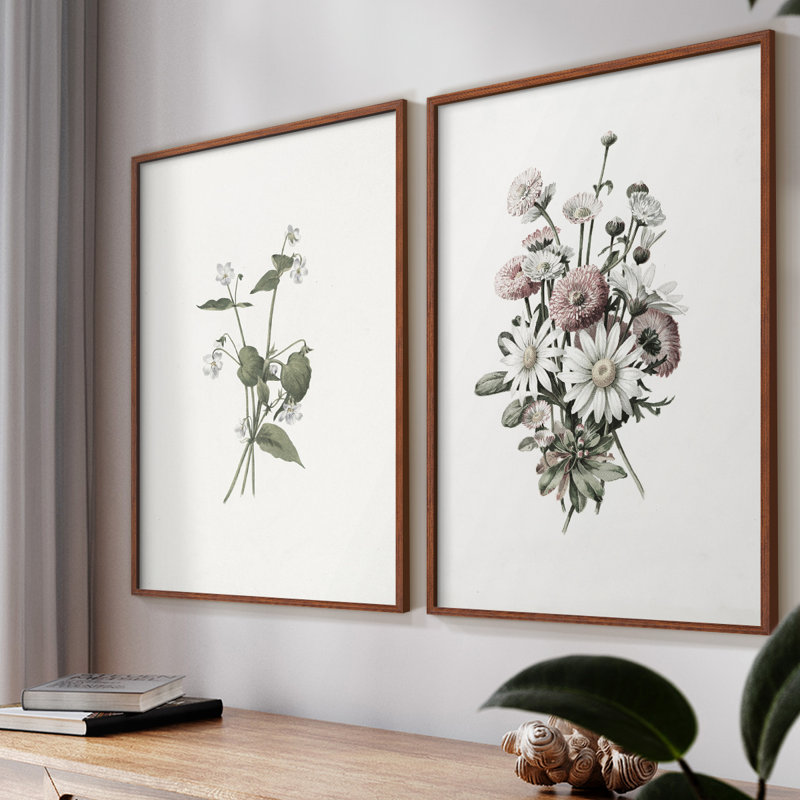«Vintage Floral XXV», impression giclée sur cadre - ensemble de 2, Noyer, H 9 po x l 22 po