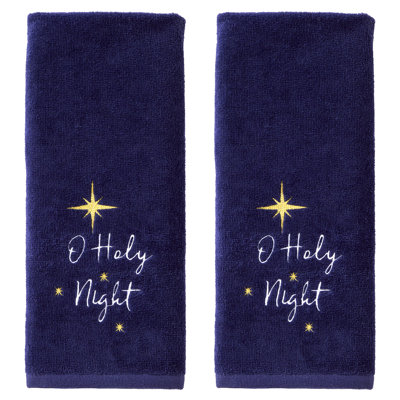 SKL Home O Holy Night Hand Towel (2-Pack), Navy
