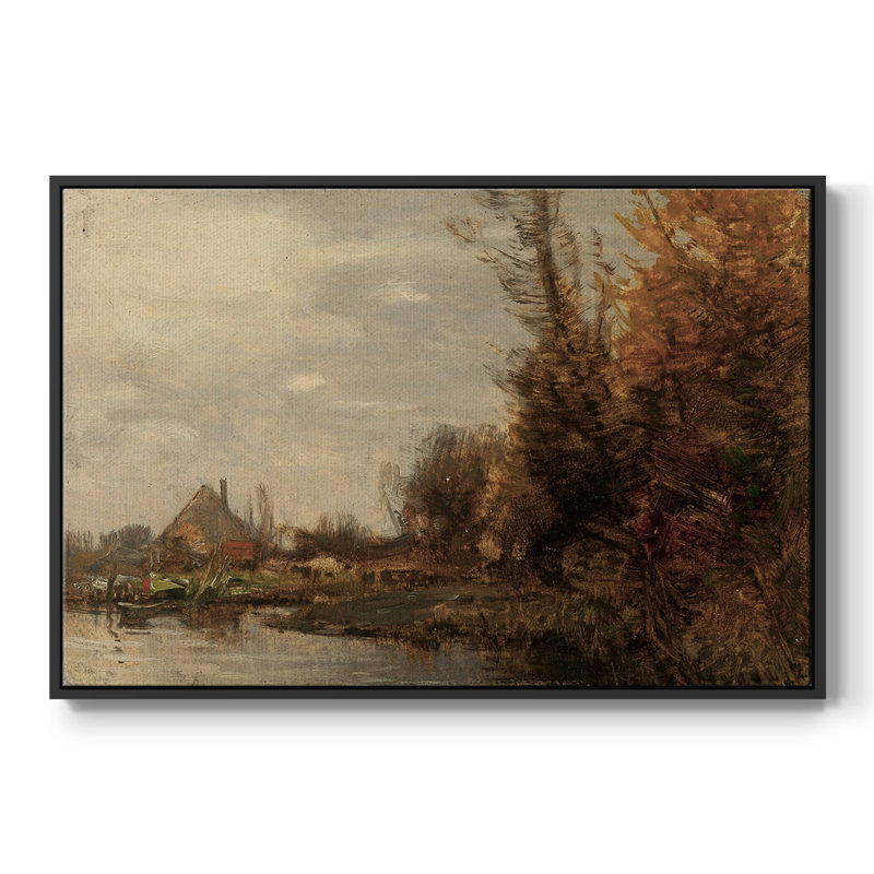 Paysage rétro-CCxxix, Toile avec cadre flottant noir, H 27 po x l 41 po x P 2 po