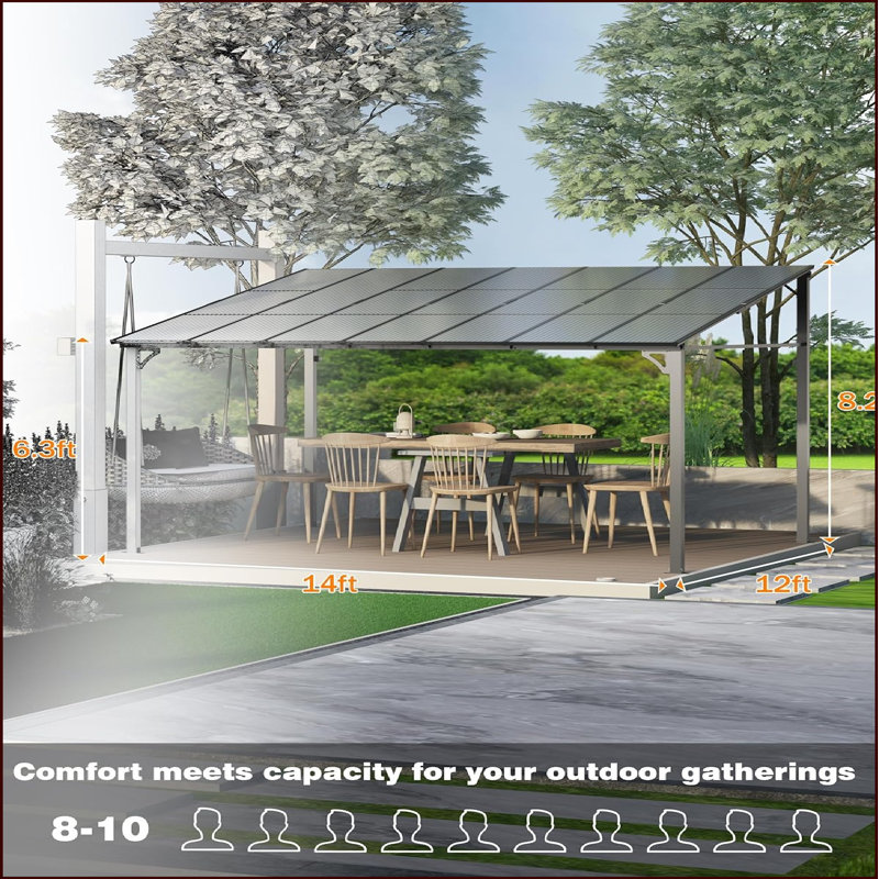 12' x 14' Gray Aluminum Hardtop Lean-to Gazebo