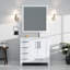 Blanc 36 po Meuble-lavabo W avec comptoir en marbre, robinet en acier inoxydable et 34 miroirs Scratch - pour une utilisation durable avec miroir décalé à droite