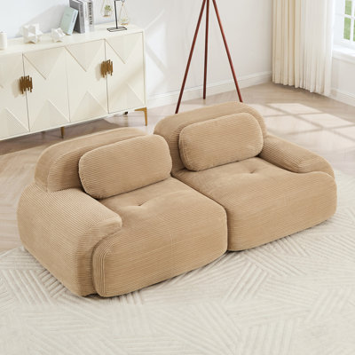 82'' 2-seat sofa in luxuryCorduroy Fabric modular for free combo separation curved armrests ,anti-slip design high-resilience sponge fits living rooms bedrooms Audiovisual Room,Camel