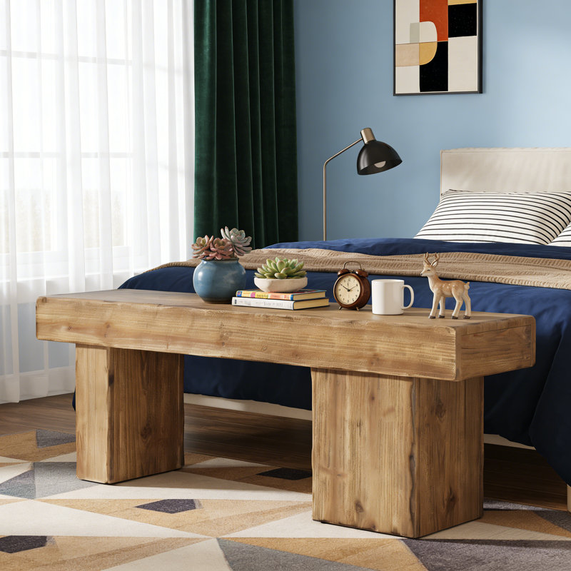 Solid Wood Farmhouse Entryway Bench With Artistic Legs