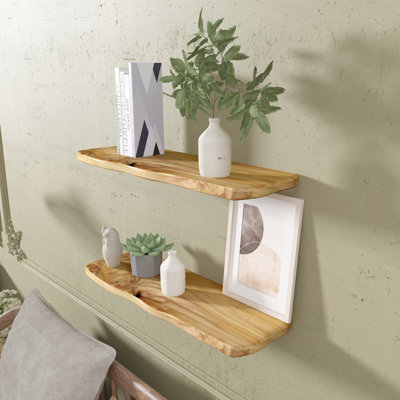 Zuzia 2 Piece Free Form Cedar Solid Wood Floating Shelf