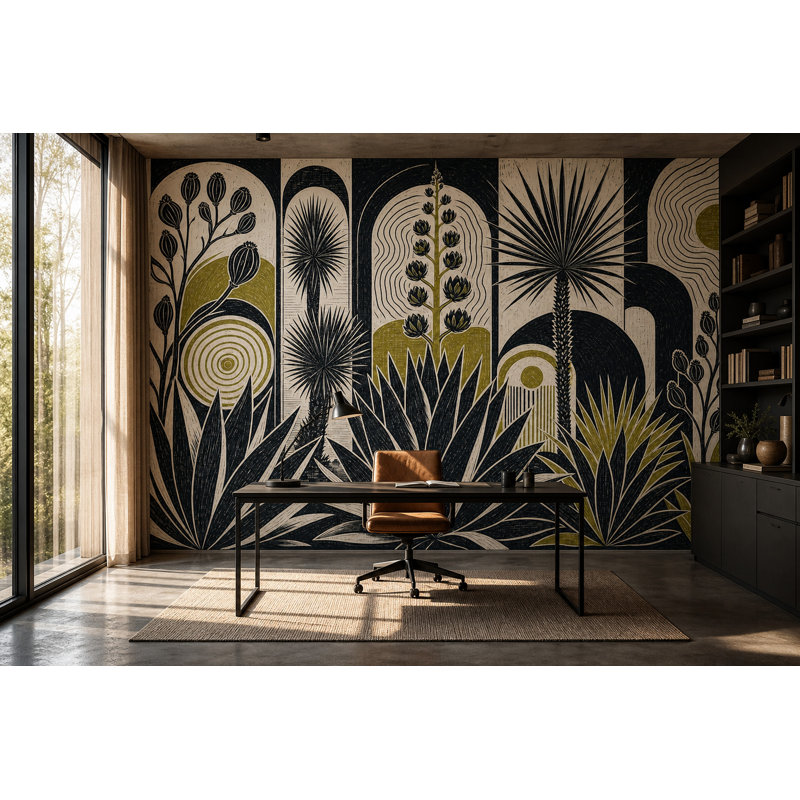 Murale botanique vert Mute, 100 po x 96 po, Texturé non collé