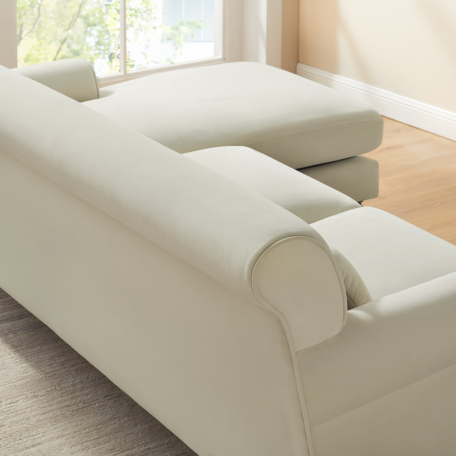 Upholstered Sectional, Ecru Velvet