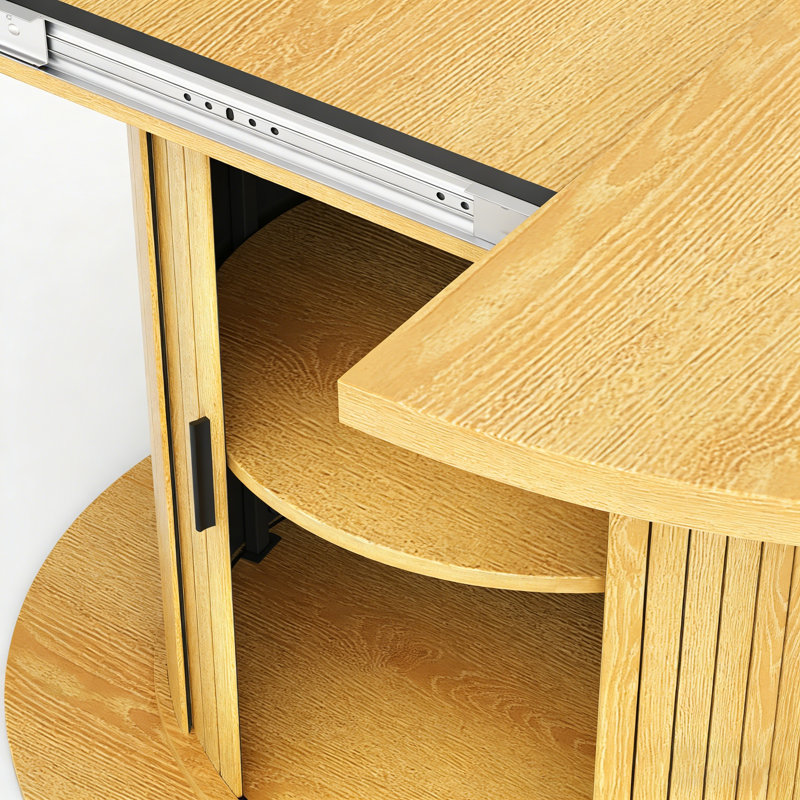47"- 63" Extendable Round Oval Dining Table For 2-8 Person, 2-Tier Storage Kitchen Table With Dust-Proof Shelf, Oak, Oak