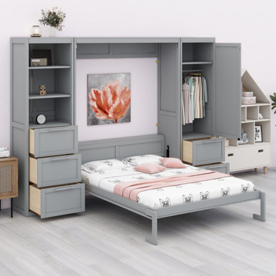Murphy Bed Wall Bed With Closet,Drawers And Shelves