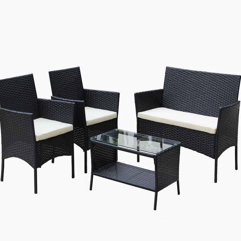 4 PC Rattan Patio Furniture Set Outdoor Patio Cushioned Seat Wicker Sofa