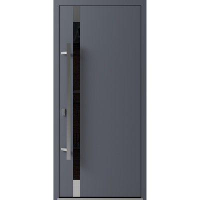 Front Exterior Prehung Steel Door / Ronex 1011 Grey / Stainless Inserts Entry Metal Modern Painted W36" x H80" Right hand Inswing