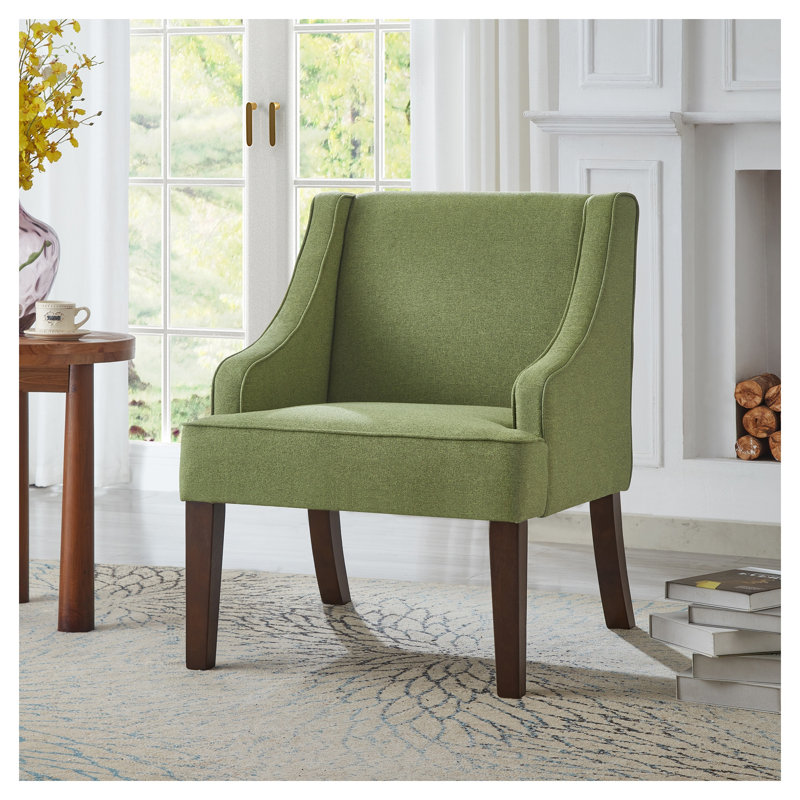Chaise d'appoint Mid-Century moderne en lin vert lime avec pieds en bois