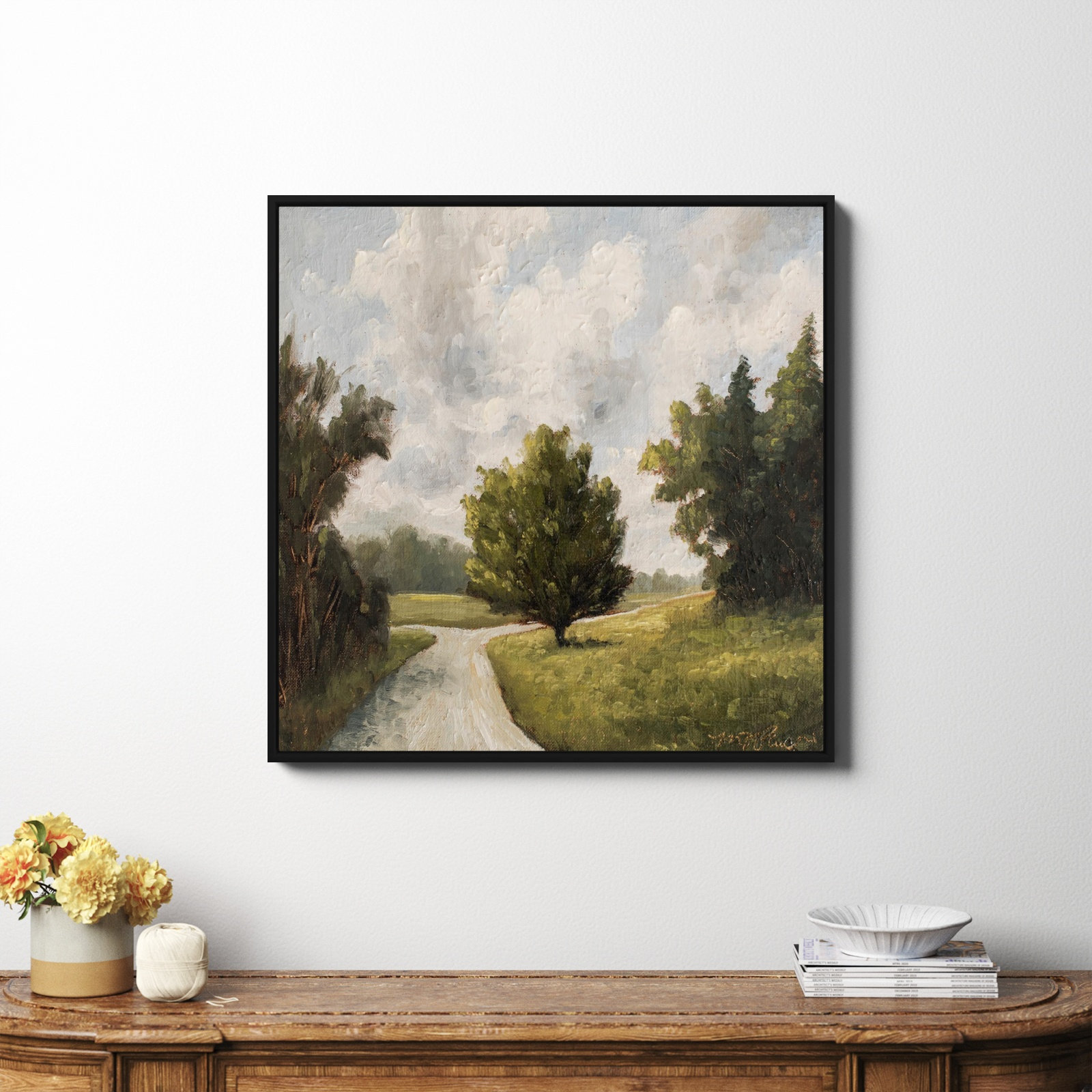 Around The Bend by Miss Mustard Seed, Black Framed Canvas, No, 36" H x 36" W x 2" D