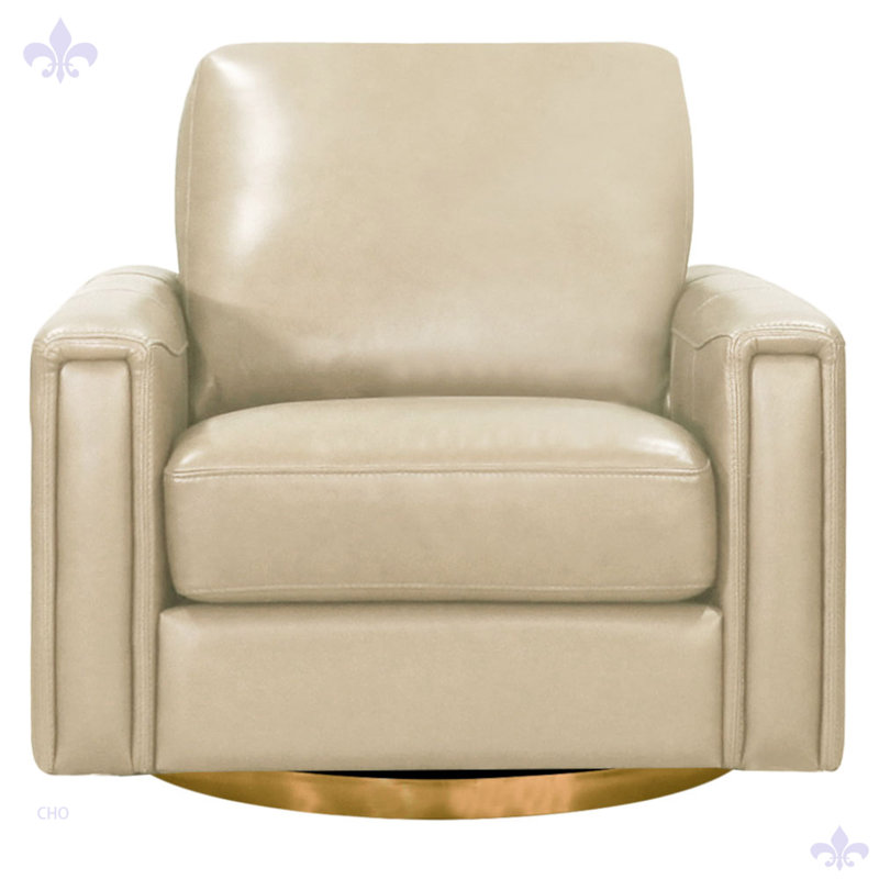 Chaise pivotante pour salon Russchelle, Cuir véritable ivoire