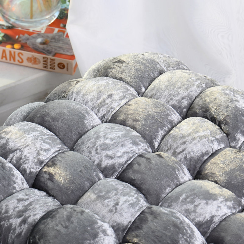 16" Wide Velvet Square Ottoman, Gray Velvet
