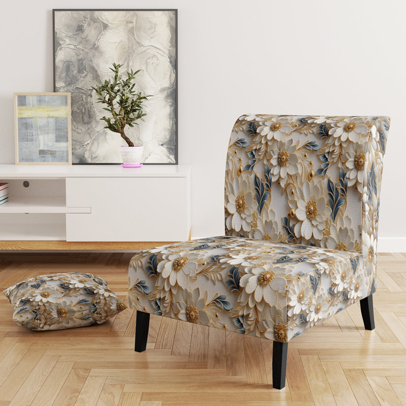 Fauteuil de chambre C, Glam, Or blanc, fleurs bleues et élégance