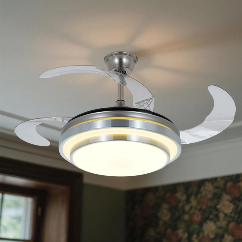 42 Inch - Silver Led Inverter Invisible Fan Chandelier - 6 Speeds, 6 Speeds, 6 Speeds, 3 Color Dimming, Remote Control