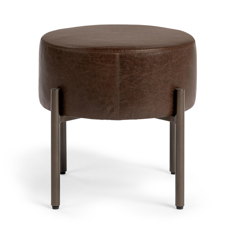 Aimie Top Grain Leather Accent Stool, Cocoa Brown