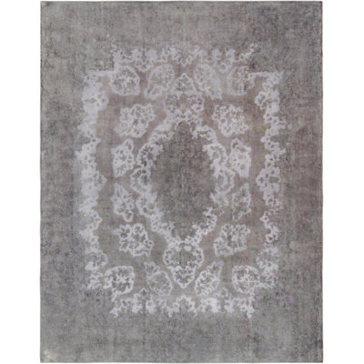 Tapis unique en laine noué à la main argenté / gris 9 pi 11 po x 12 pi 11 po