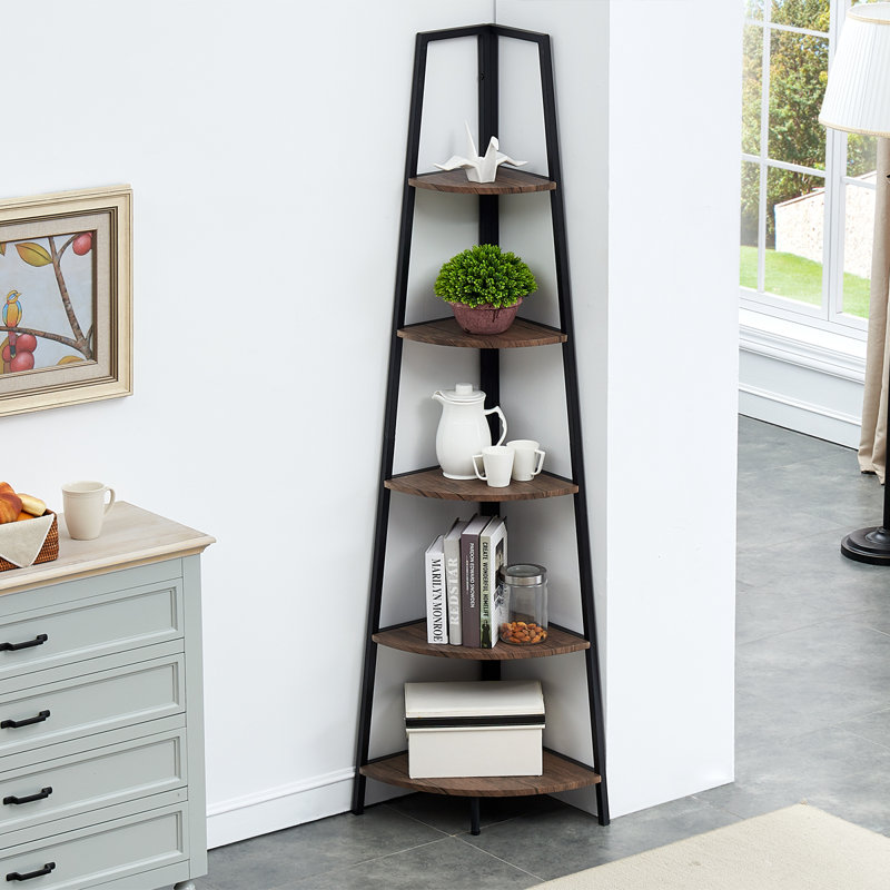 Mel 72'' Tall 5 Tier Corner Bookcase, Gray