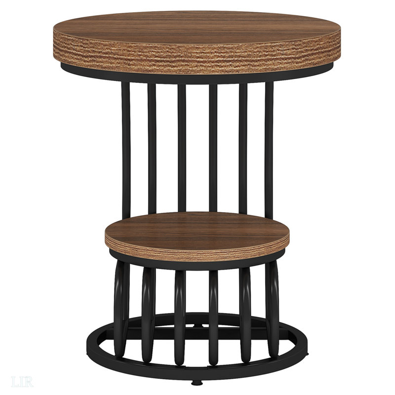 Table de bout ronde 19,68 po avec rangement à 2 niveaux - table d'appoint avec structure en arc métallique, table de chevet compacte ou table d'appoint pour le salon, table de bout
