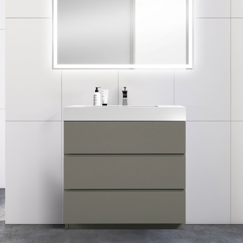 Mcauthor 35.8'' Single Bathroom Vanity with Resin Top, Gray