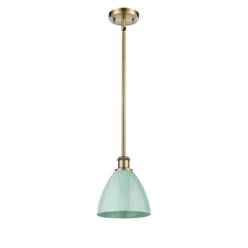 Luminaire suspendu conique à 1 lumière, Laiton antique, Bleu ciel