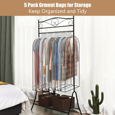 5 Pack 60" Clear Garment Bags 10" Gusset Large Capacity for Dresses Coats Suits Down Jackets