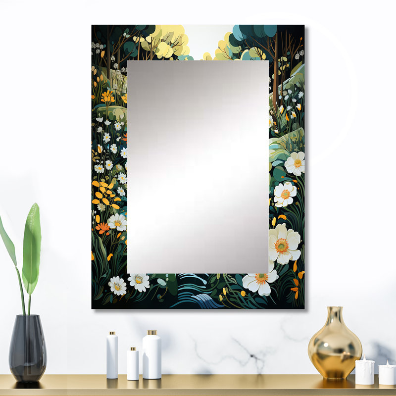 Coastal Creek Silver Stream III - miroir océan, miroir mural unique Coastal, reproduction d'art en métal, 32 po x 24 po