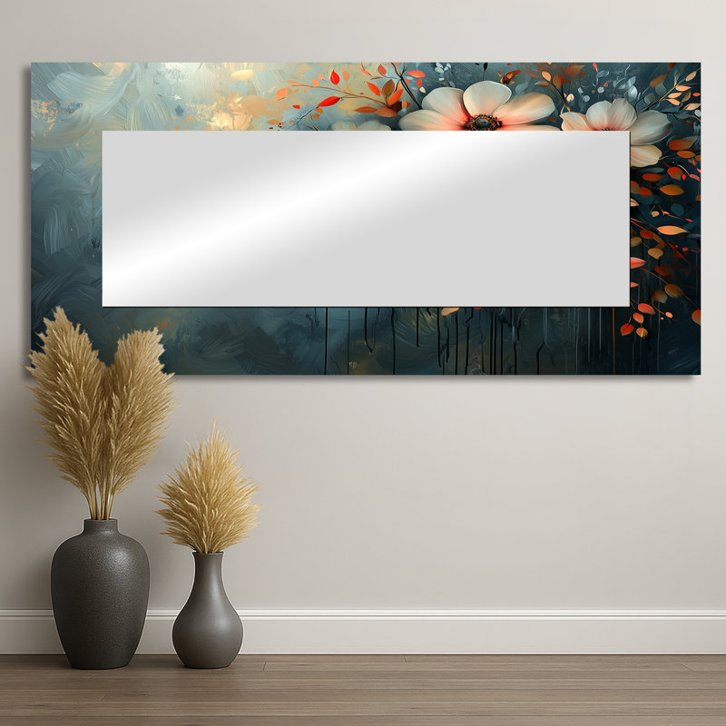 Garden Dahlia Effect At Night II - Art mural miroir floral - imprimé sur métal, 28 po x 60 po