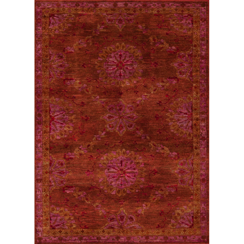 Seville Hand Knotted Area Rug in Dusty-Cedar/Red, Rectangle 5' x 7'