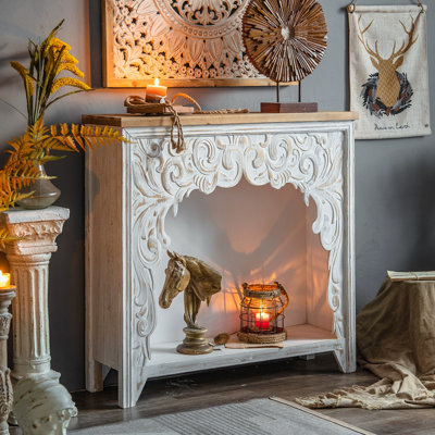 Beige + Burlywood Solid Wood Freestanding Fireplace
