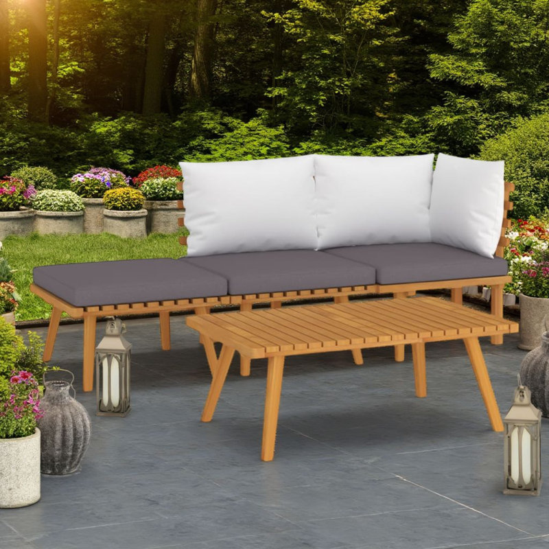 Ensemble de canapé modulaire d'extérieur et table basse 4 pièces Roma, bois massif, gris