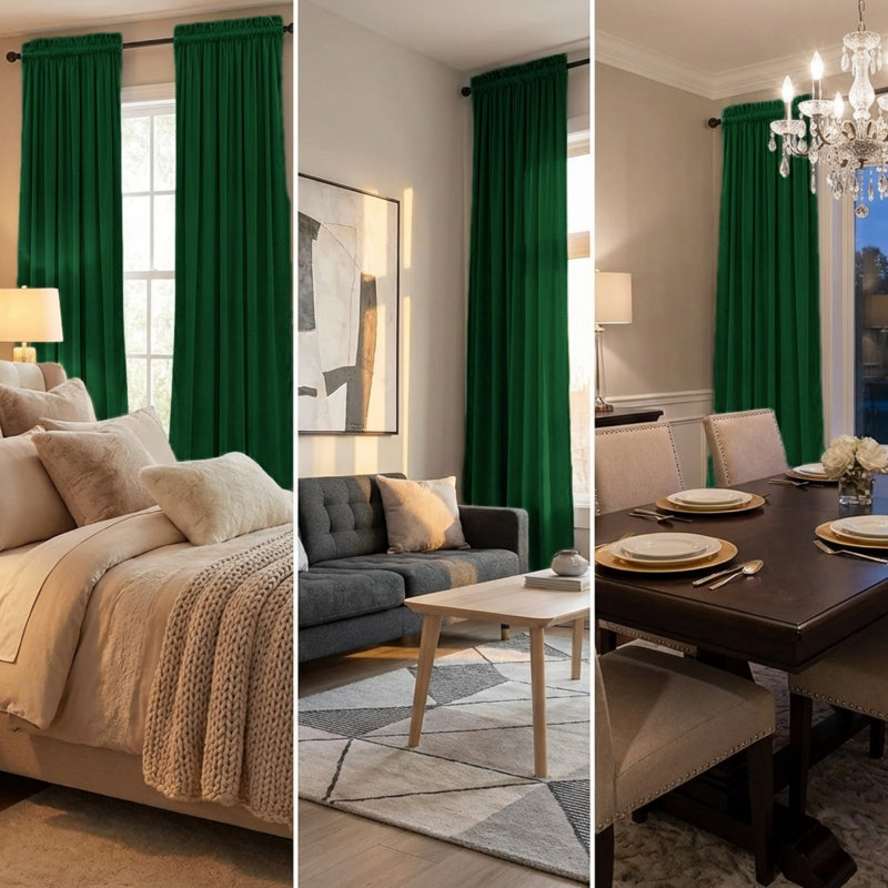 Rod Pocket Velvet Curtains, 2 Panels - Super Soft Light Filtering Drapes, Noise Reducing & Privacy Protection Velvet Window Curtains for Living Room, Bedroom