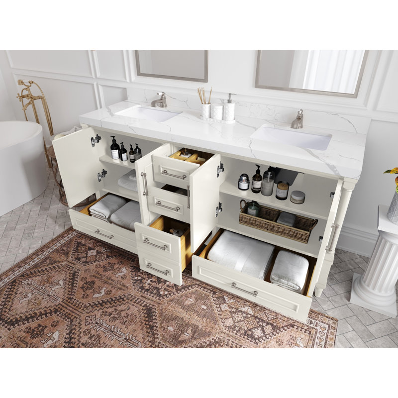 Meuble-lavabo double 72 po avec comptoir Aberdeen, Gris Piatra