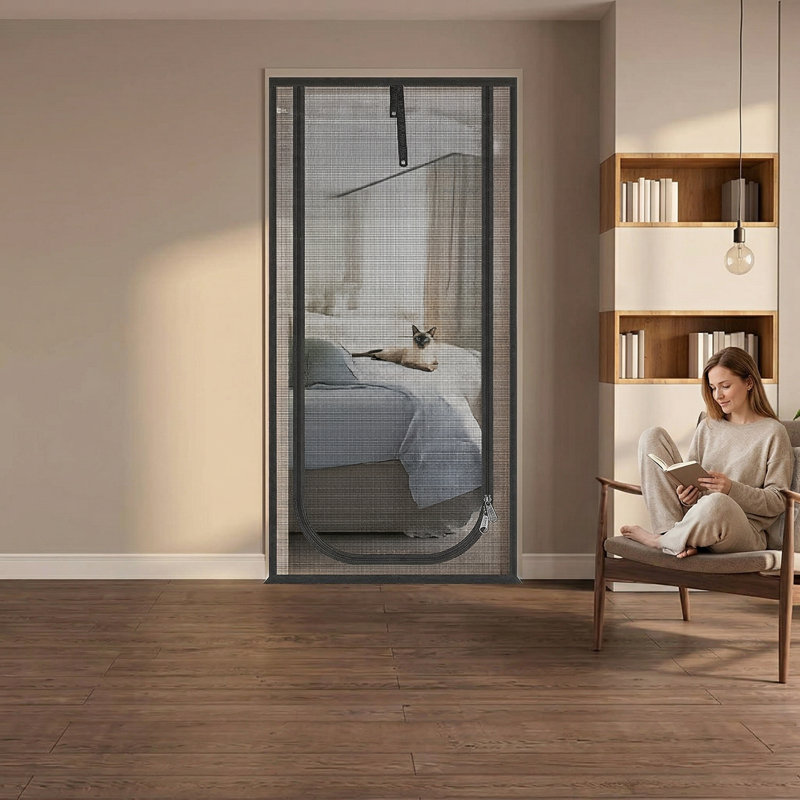 Porte moustiquaire renforcée résistante aux chats, s'adapte à l'ouverture de porte 32 x 80 po, filet épaissi avec fermeture à glissière, type U, noir