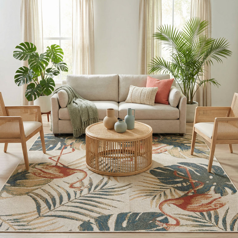 Sherwin Floral Indoor / Outdoor Rug, Square 5'3"