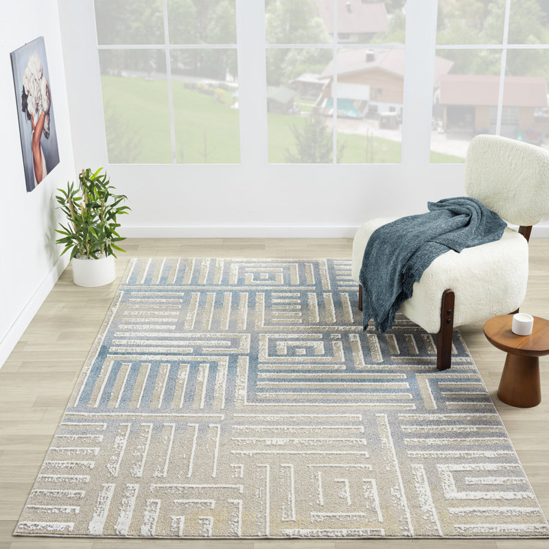 Vista Transitional Geometric Distressed Indoor Machine Washable Area Rug, Rectangle 7'9" x 9'9"