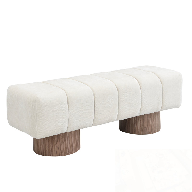 Banc rembourré avec pieds en bois robustes, Beige