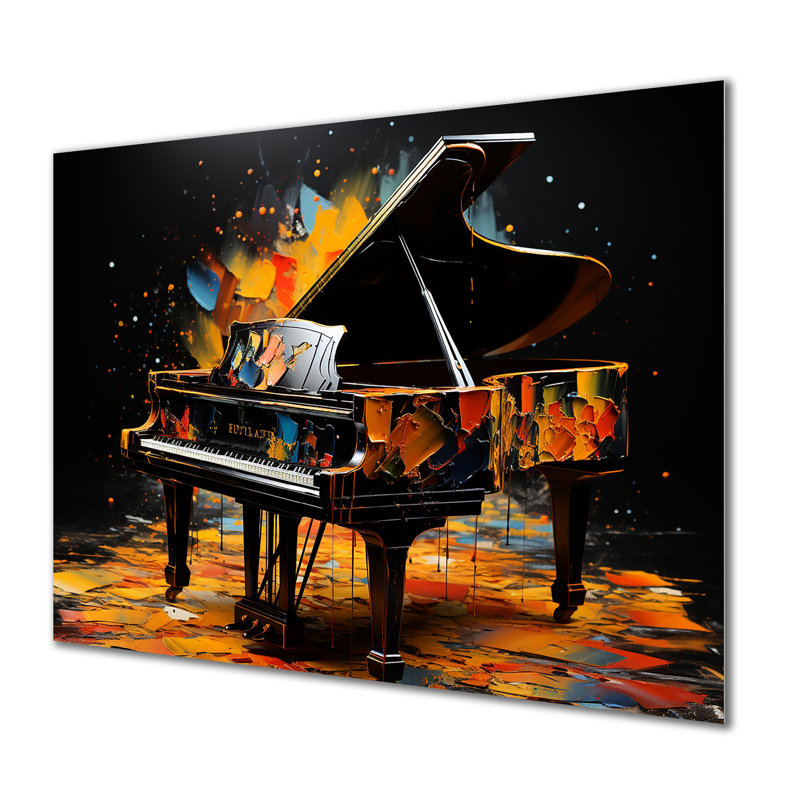 Orange orange graphite piano Serenade - Piano, art mural en métal, H 12 po x l 20 po x P 1 po