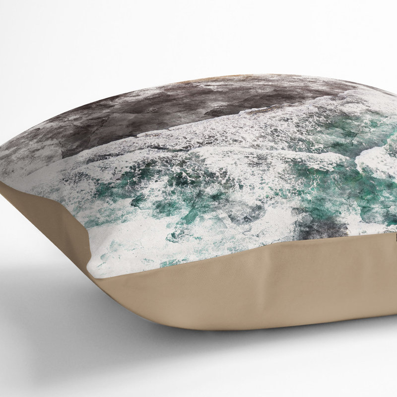 Gold Beach Watercolour Cushion with Filling, 55cm H x 55cm W x 20cm D, Stone